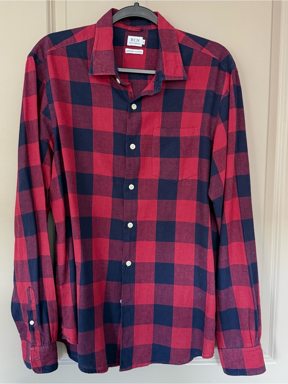 Richards Brazilian brand- Linen Blend Red & Navy Buffalo Check Button down shirt